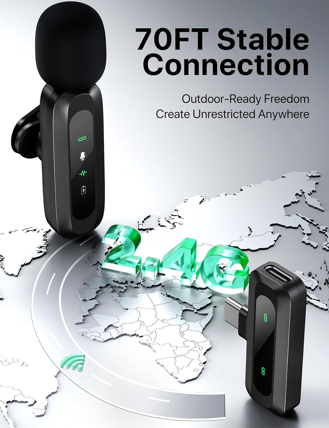 AXUAXU 2025 Upgraded Mini Wireless Lavalier Microphone with LED Display, USB-C Clip-on Mic for iPhone, iPad, Android, PC, Small Lapel Mic for Recording YouTube Video Podcast Vlog