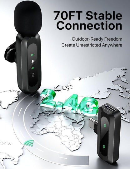 AXUAXU 2025 Upgraded Mini Wireless Lavalier Microphone with LED Display, USB-C Clip-on Mic for iPhone, iPad, Android, PC, Small Lapel Mic for Recording YouTube Video Podcast Vlog