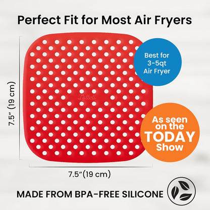 Collapsible Silicone Air Fryer Basket Liners Pot - AirFryer Liners Reusable Bowls for 5 Quart or Bigger - Air Fryer Accessories 2 Pack - Round Silicone Liners (Red & Black)