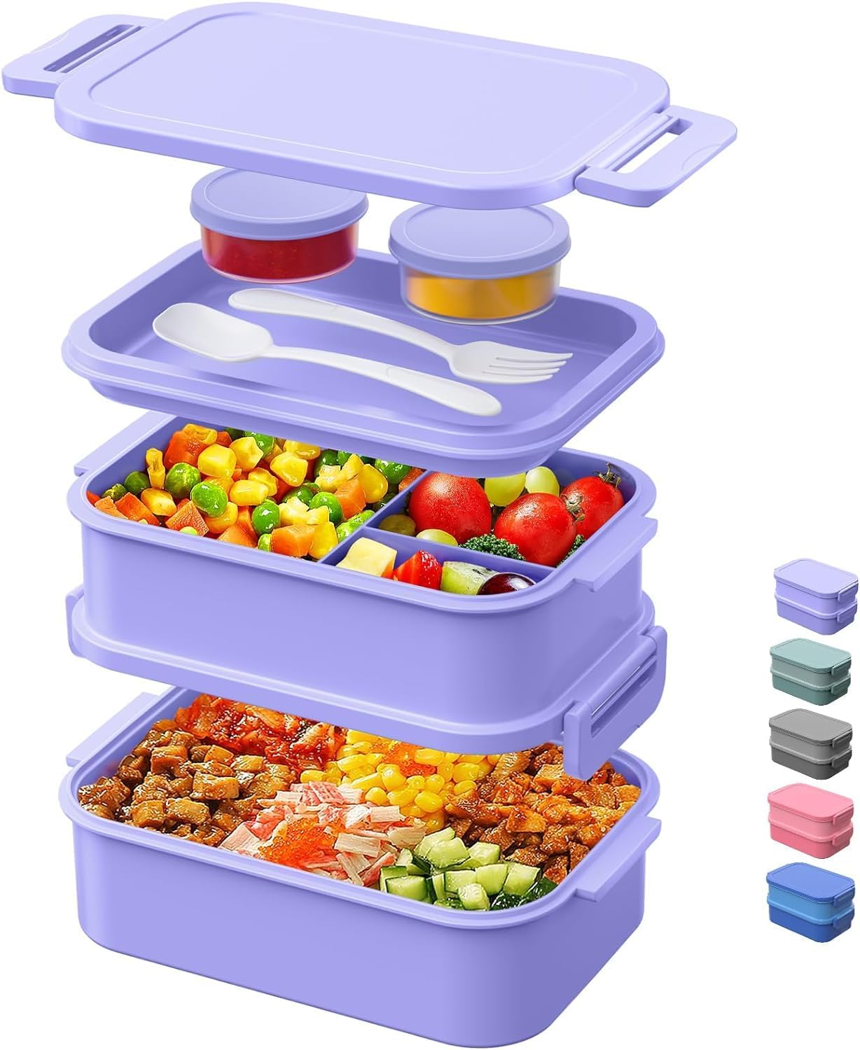 JSCARES Lunch Box Adults Bento Box - All-in-One Stackable 74 OZ Lunch Box Containers for Adult Large Bento Box with Fork Spoon Sauce Boxes, Leakproof Lunchbox for Work School Dining Out (Green)