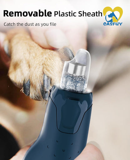 Casfuy Dog Nail Grinder Quiet - (45db)6-Speed Pet Nail Grinder with 2 LED Lights for Large Medium Small Puppy Dogs/Cats, Professional 3 Ports Rechargeable Electric Dog Nail Trimmer with Dust Cap(Blue)