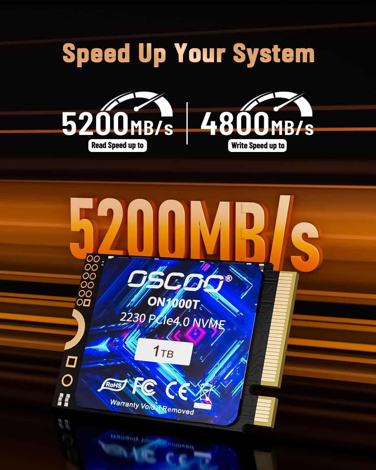 OSCOO 1TB NVMe SSD – M.2 2242 PCIe Gen4x4 Internal Solid State Drive, Up to 5400MB/s Read & 4900MB/s Write, 3D NAND, Compact High-Speed Storage for Ultrabooks, Mini PCs, Embedded Systems - ON1000B