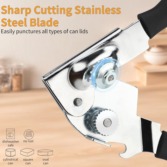 Gugxiom Easy Crank Can Opener, Stainless Steel Manual Can Opener Heavy Duty, Safety Commercial Can Opener with Handle, Kitchen Gadget, Elderly Friendly - PuriLite