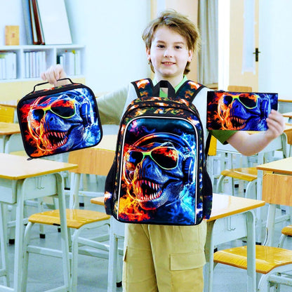 3pcs Backpack for Boys and Girls, 16” Kids Kindergarten Bookbag with Lunch Box, Cute Elementary Backpacks for Boy Girl