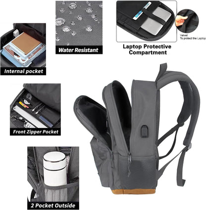 KEOFID classic carry-on travel backpack for men and women, Anti theft laptop backpack with USB charging port, large backpack for college(dark black）