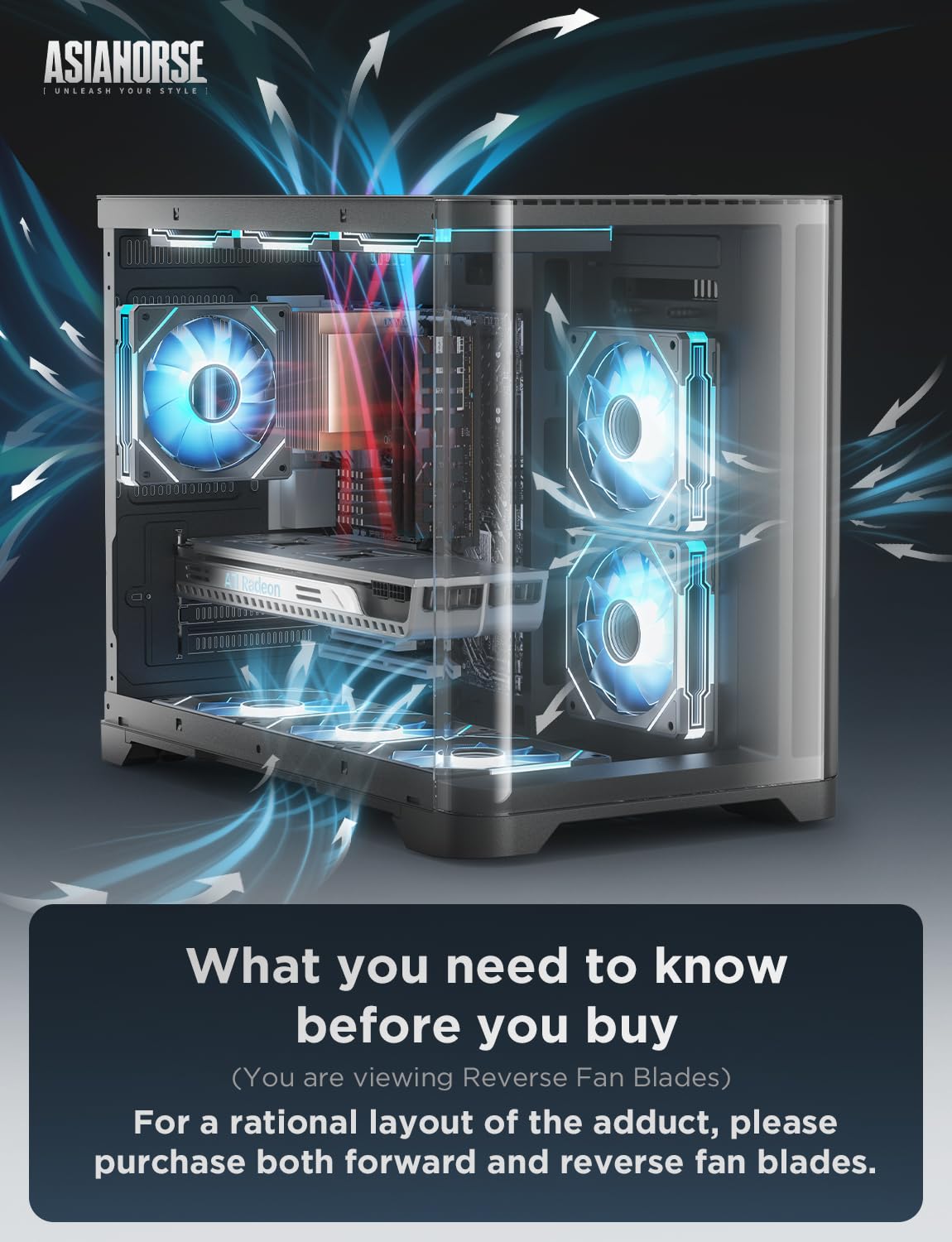 AsiaHorse AMICI-5GT RGB PC Fans, Infinity Mirror ARGB Fans HDB Bearing Fan Speeds Up to 1800 RPM with 24 LED Lights, Forward Blade Fan Compatible Motherboard Aura SYNC (Reverse Blade, 3_Pack_Black)