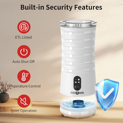 Paris Rhône Milk Frother, 4-in-1 Milk Steamer and Frother, Hot & Cold Foam Milk Warmer with Temperature Control
