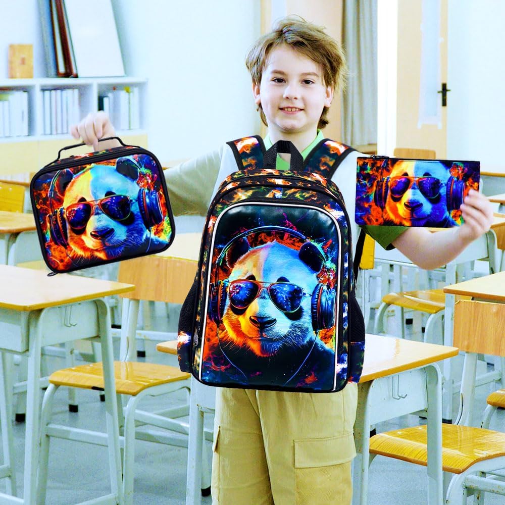 3pcs Backpack for Boys and Girls, 16” Kids Kindergarten Bookbag with Lunch Box, Cute Elementary Backpacks for Boy Girl