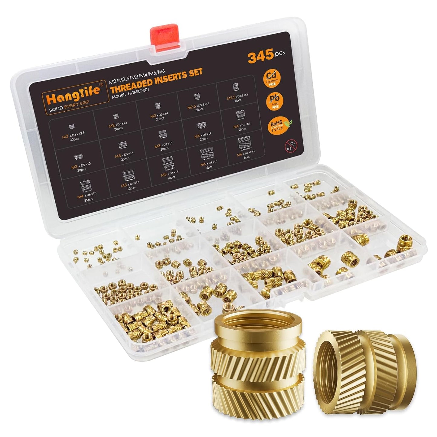 HANGLIFE Heat-Set Threaded Inserts, M3 Heat Set Insert for 3D Printing Components and Plastic Parts - Brass Metric Knurled Nuts (100 Pieces)