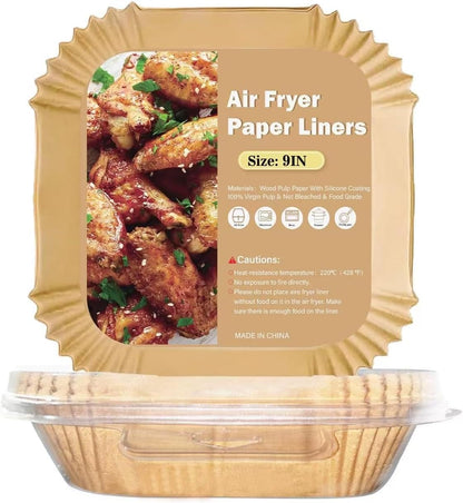 Air Fryer Liners,100Pcs 8.6" Square Air Fryer Parchment Paper Liners for 3 to 8 QT Baskets, Non-Stick & Oil Proof and Food Grade Baking Alternative to Foil for Easy Cleanup