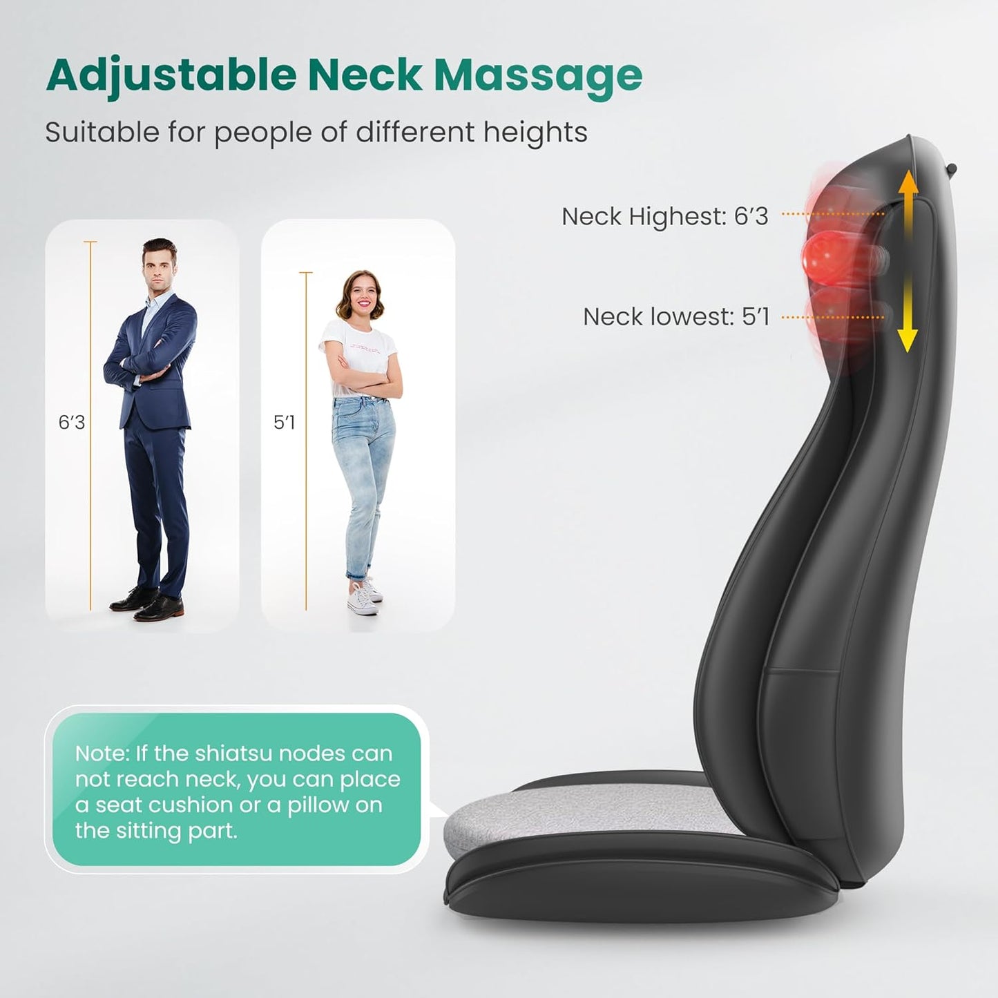 Snailax Shiatsu Neck and Back Massager with Heat Compression, Electric Massage Chair Pad for Neck Back, Massage Chair Full Body for Home Office Use, Gifts for Men, Women