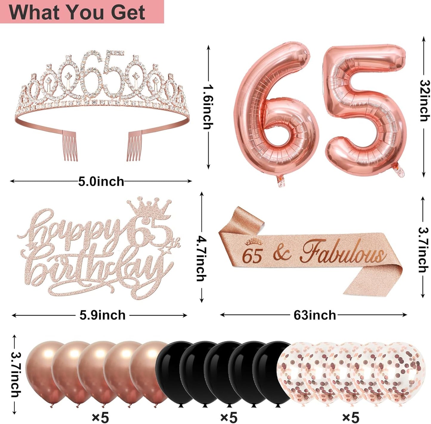 40th Birthday Decorations for Women,32pcs 40th Birthday Party Decorations,Including Backdrop, Crown,Sash,banner, Hanging Swirl,Cake Topper,balloons,Paper Fans,Anniversary Card and paper fans