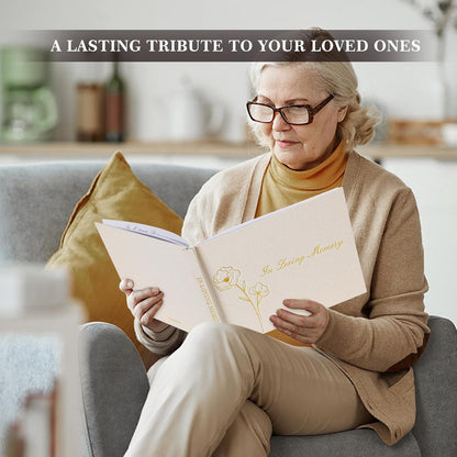 Lanpn Funeral Guest Book for Loving Memory, Linen Memorial Service Registry Guest Book, Funeral Favors Sign in Books for Guests, Celebration of Life Memory Book for Funeral with Table Sign, Beige