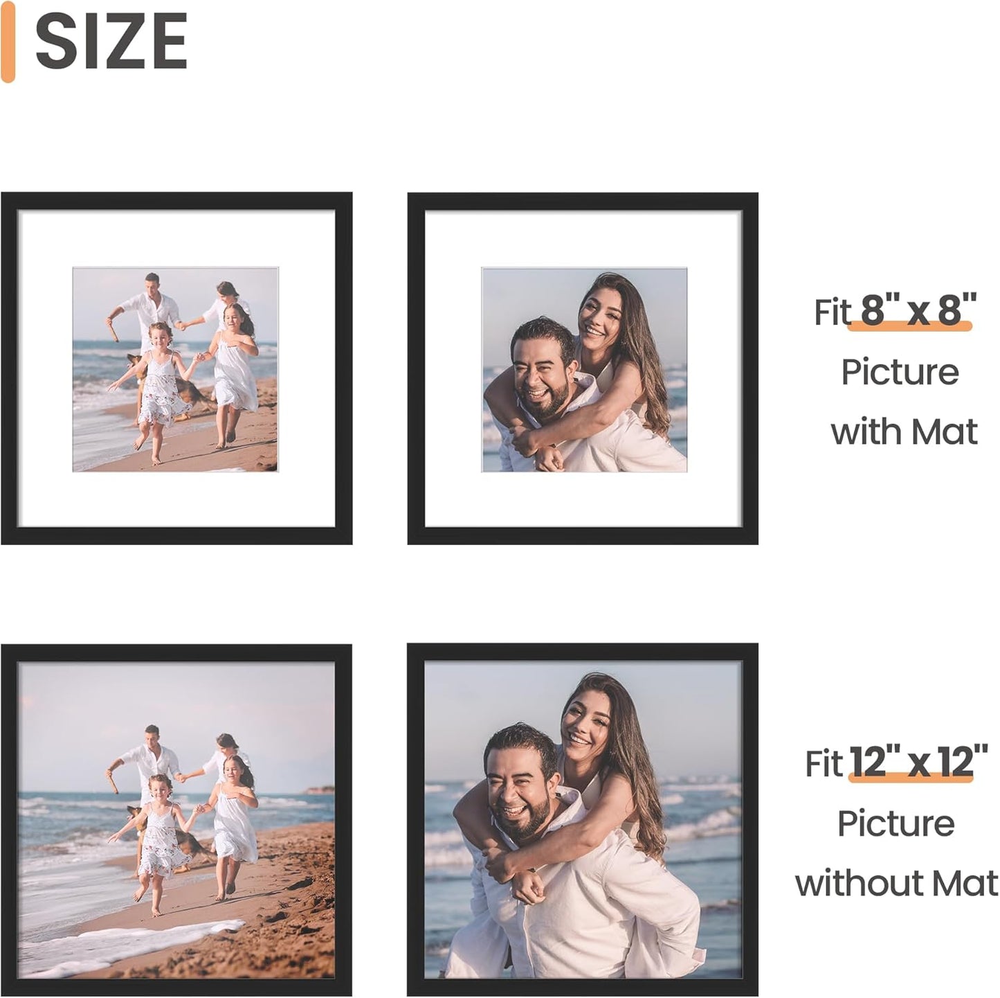 upsimples 11x14 Picture Frame, Display Pictures 8x10 with Mat or 11x14 Without Mat, Wall Hanging Photo Frames, Black