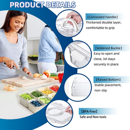 Pure Future Snackle Box Container with Handle - 8 Compartment Divided Serving Tray with Lid - Crystal Clear Charcuterie Box for Travel, Parties, Movie Nights & Daily Snacks (Hand Wash Only)