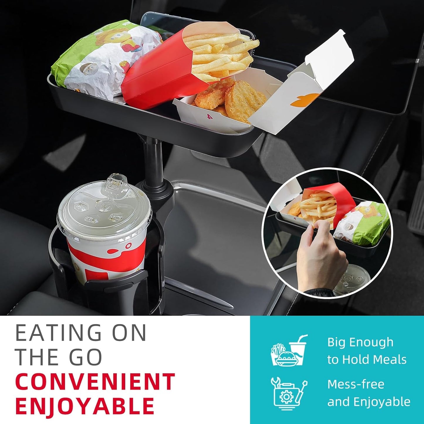 Car Cup Holder Expander | Adjustable Cup Holder Tray Table with Phone Slot for Large Bottles & Travel