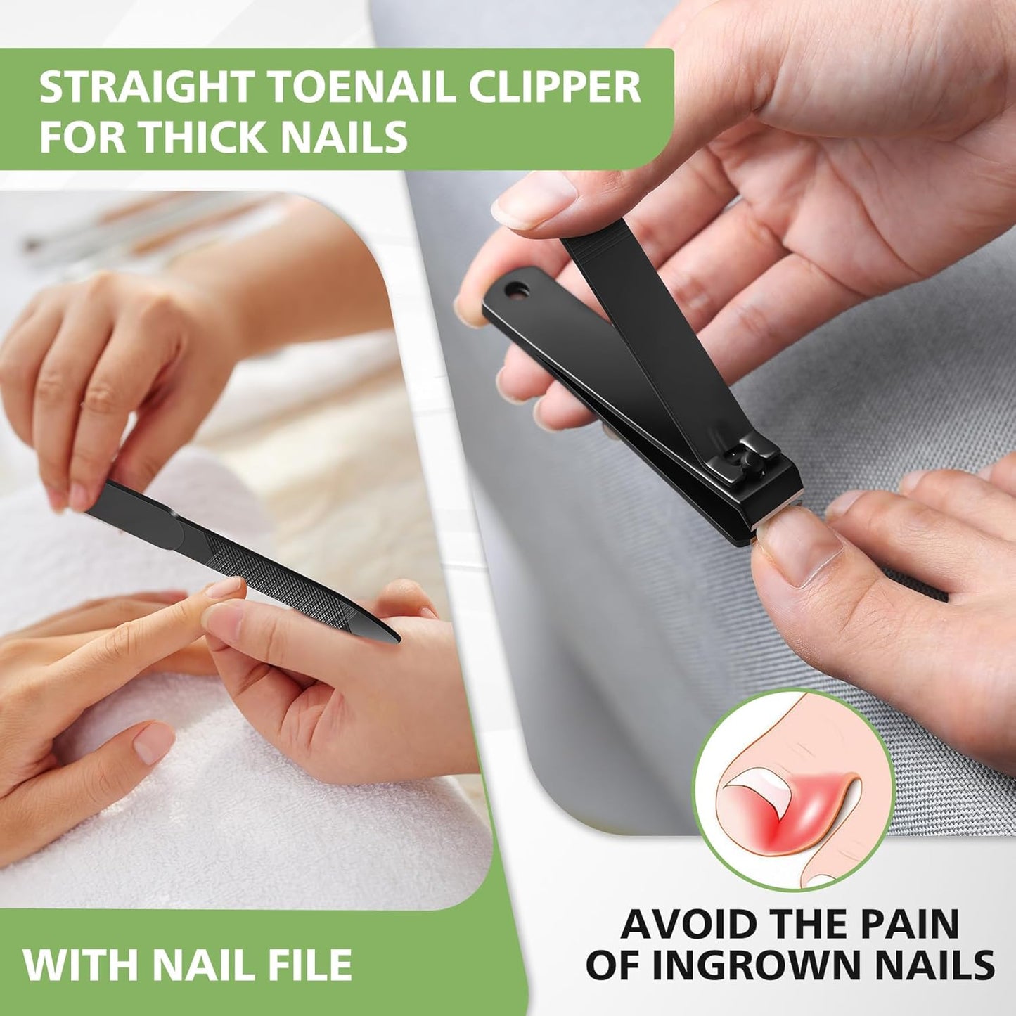 BALUCA Angled Head Toenail Clippers Set for Thick Toenails and Ingrown Nails, Professional Stainless Steel Fingernail Toenail Clippers Trimmers for Seniors, Men and Adult - Black