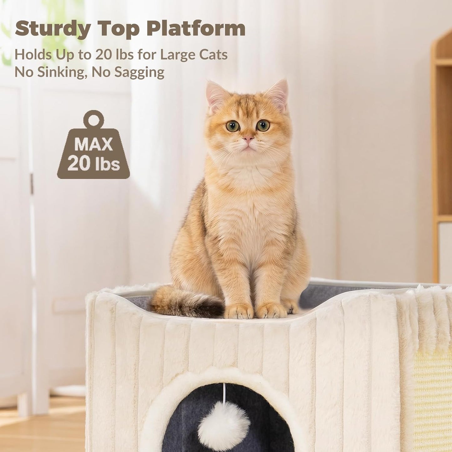 Avont Cat Cube Bed for Indoor Cats, 2-in-1 Enclosed Cat House with Scratching Pad, Foldable Cave Hideaway Bed for Kittens -Cream