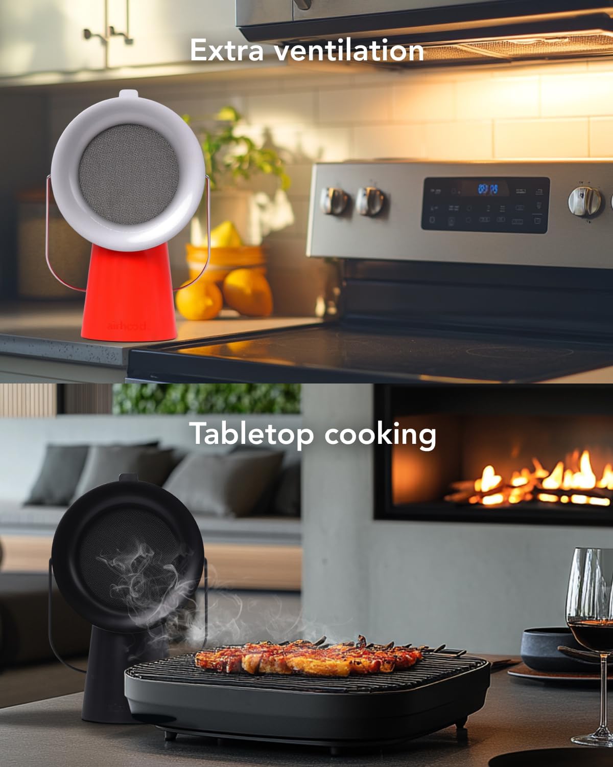 airhood Portable Range Hood 2 | Corded & Cordless Design (Battery Purchased Separately) | Enhanced Airflow & LED Touch Panel – Perfect for Indoor Cooktops & RV Vents - Cadmium Orange