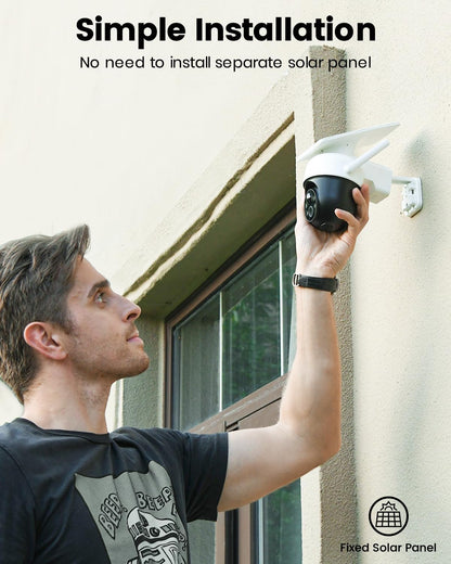AOSU Solar Camera Outdoor Wireless - 100% Wire-Free Outdoor Security Camera Wireless with Fixed Solar Panel,360° Panoramic View, Human Auto Tracking, 2K Color Night Vision