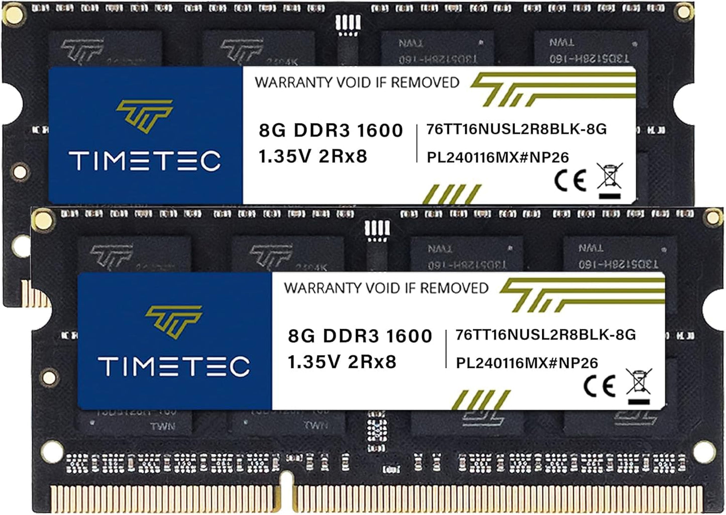 Timetec 16GB KIT(2x8GB) DDR3L / DDR3 1600MHz PC3L-12800 / PC3-12800 Non-ECC Unbuffered 1.35V / 1.5V CL11 2Rx8 Dual Rank 204 Pin SODIMM Laptop Notebook PC Computer Memory RAM Module Upgrade