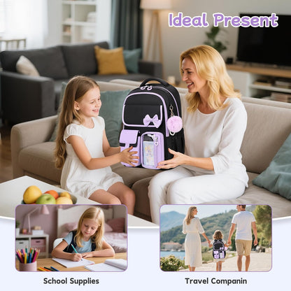 Girls Backpack, School Backpack for Girls, Cute Bow Kids Bookbag for Grils Children Teens for Elementary