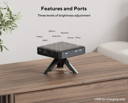 AKIYO Mini Projector, DLP Portable Projector with Built-in Battery, 1080P HD Supported Rechargeable Video Projector Outdoor Capability, Compatible with HDMI, Laptop, iOS, Android (Tripod Included)