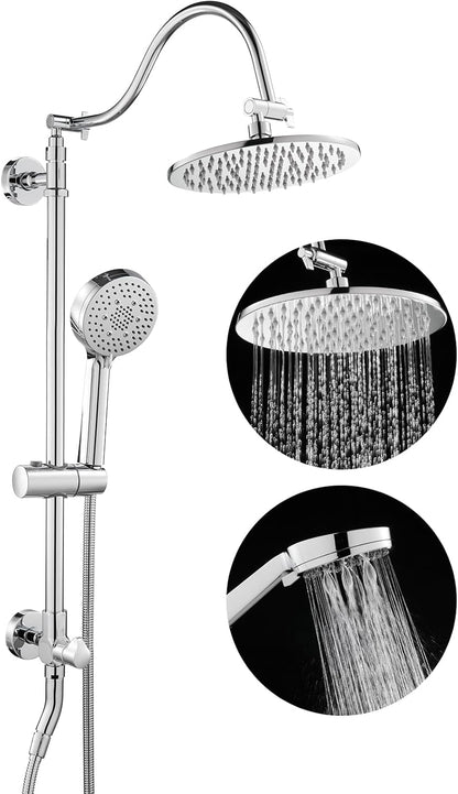 ROVOGO Retrofit Shower System with 7" RainShower, 5-Setting Handheld, 22" Slide Bar with 3-Way Rotary Diverter, Exposed Pipe Shower Column Kit 304 Stainless Steel, Chrome (NOT Include Mixer Valve)