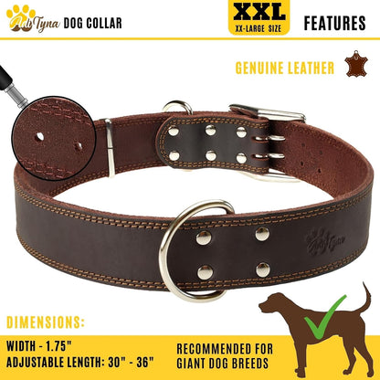 ADITYNA Heavy-Duty Leather Dog Collar for Medium Dogs - Soft and Strong, 100% Genuine Leather - Collier Pour Chien (Medium: Fit 13" - 20" Neck, Brown)