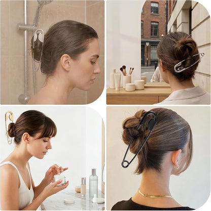 3PCS Oversized Safety Pin Hair Clips for Women Thick Hair - Large Metal French Hair Pin, Strong Hold Statement Hair Styling Accessories for Bun Updo Twist Goth Looks