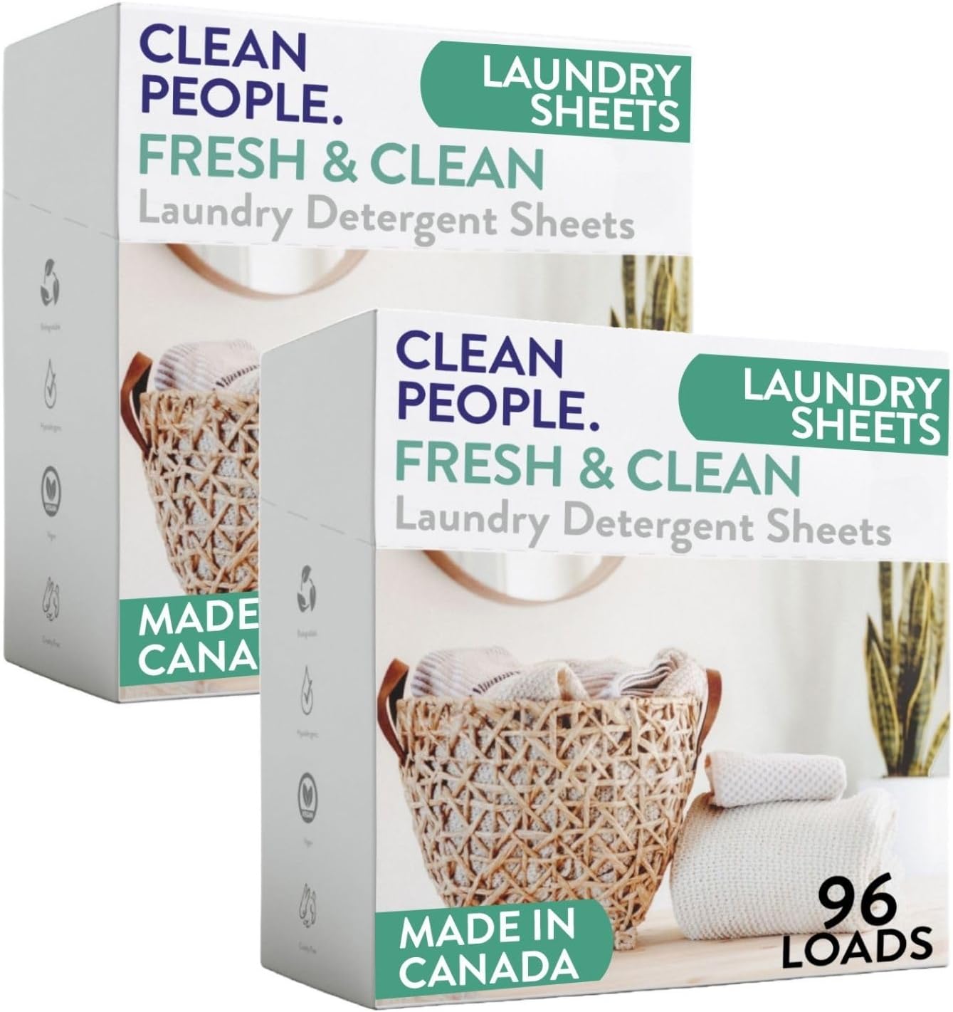Clean People Laundry Detergent Sheets - Recyclable Packaging, Hypoallergenic, Stain Fighting - Ultra Concentrated, Laundry Soap - Fresh Scent, 96 Pack