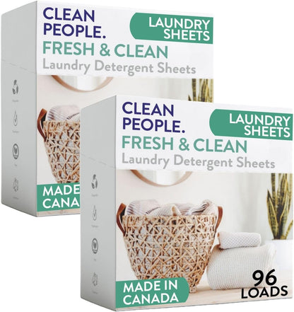 Clean People Laundry Detergent Sheets - Recyclable Packaging, Hypoallergenic, Stain Fighting - Ultra Concentrated, Laundry Soap - Fresh Scent, 96 Pack