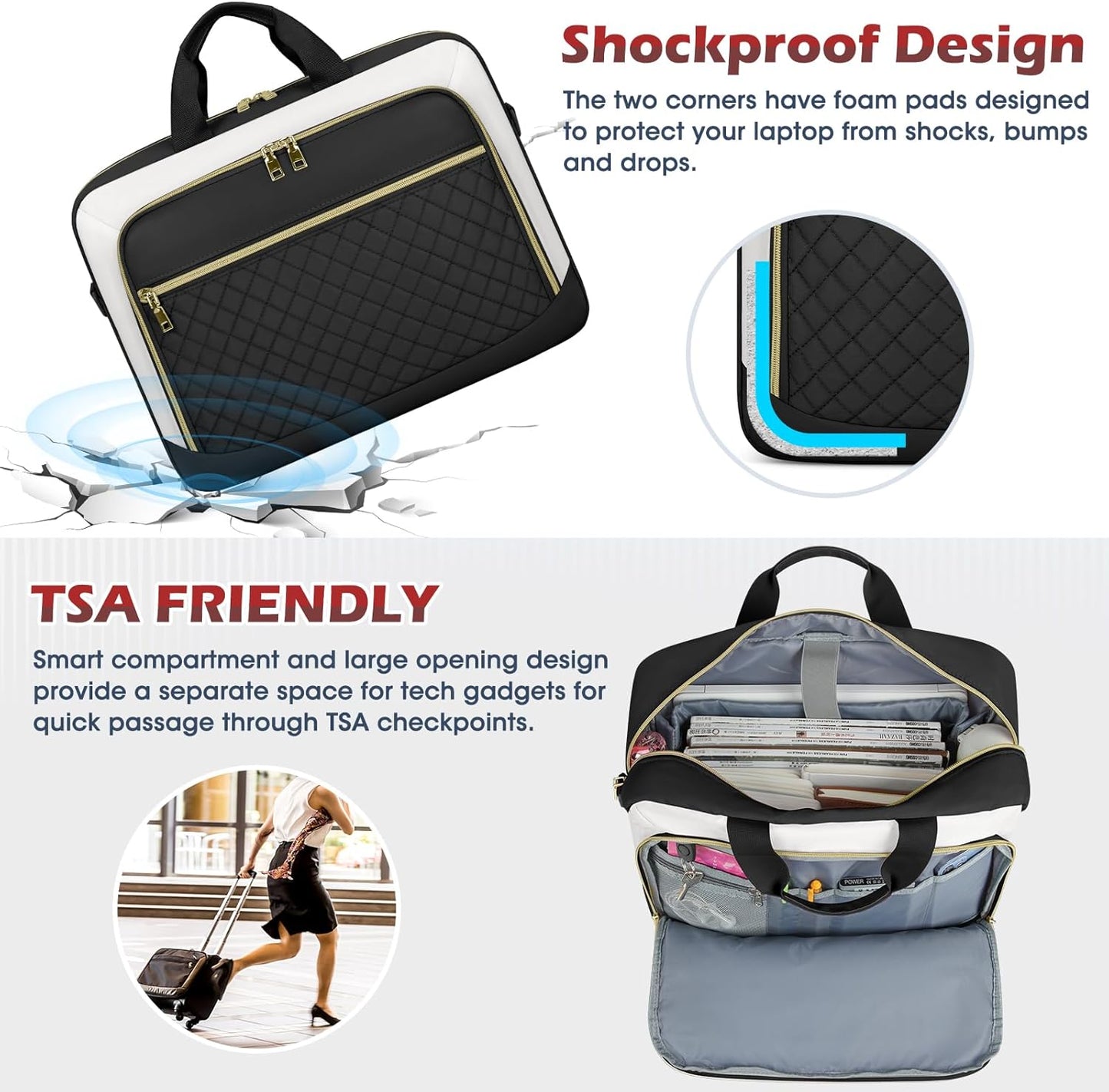 Laptop Bag 17 Inch Laptop Briefcase for Women Waterproof Computer Messenger Bag Professional Laptop Case for Business Work - PuriLite