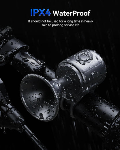 EQIIO Electric Bike Horn for Adults Kids, 120db Loud Bicycle Horn for Handlebars, IPX4 Waterproof Bike Bell for Bike, Scooter, EBike