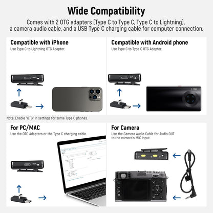 NEEWER CM28 Wireless Lavalier Microphone System with Charging Case, 1 Click Noise Canceling, 4GB Storage for 9Hrs of 48KHz 16 Bit Uncompressed Audio Lapel Mic Compatible with iPhone/Android/PC/Camera