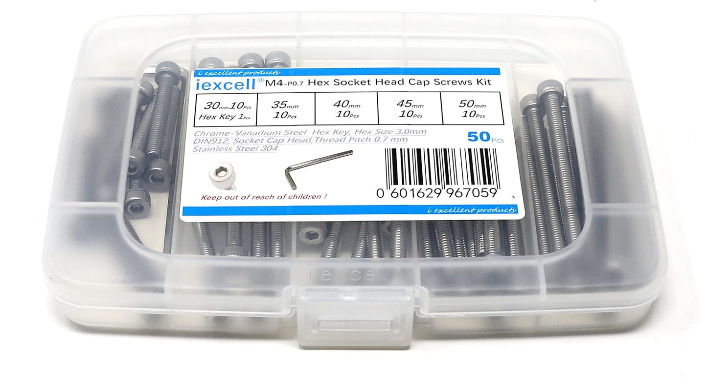iexcell 25 Pcs M6 x 20mm Thread Pitch 1 mm Stainless Steel 304 Hex Socket Head Cap Screws Bolts Kit