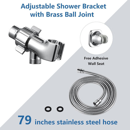 High Pressure Filtered Shower Head with Handheld - 9 Mode Hard Water Filter & Power Wash Spray, 79in Hose for Tub/Pet Cleaning + Adjustable Low Reach Bracket (Elder/Kids Friendly)