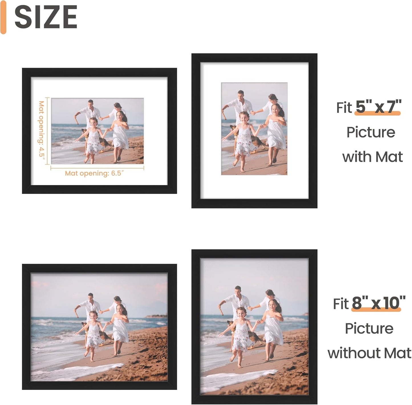 upsimples 11x14 Picture Frame, Display Pictures 8x10 with Mat or 11x14 Without Mat, Wall Hanging Photo Frames, Black