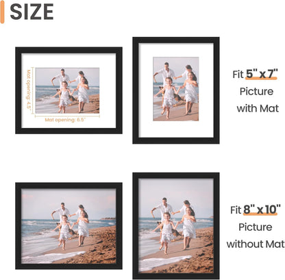 upsimples 11x14 Picture Frame, Display Pictures 8x10 with Mat or 11x14 Without Mat, Wall Hanging Photo Frames, Black