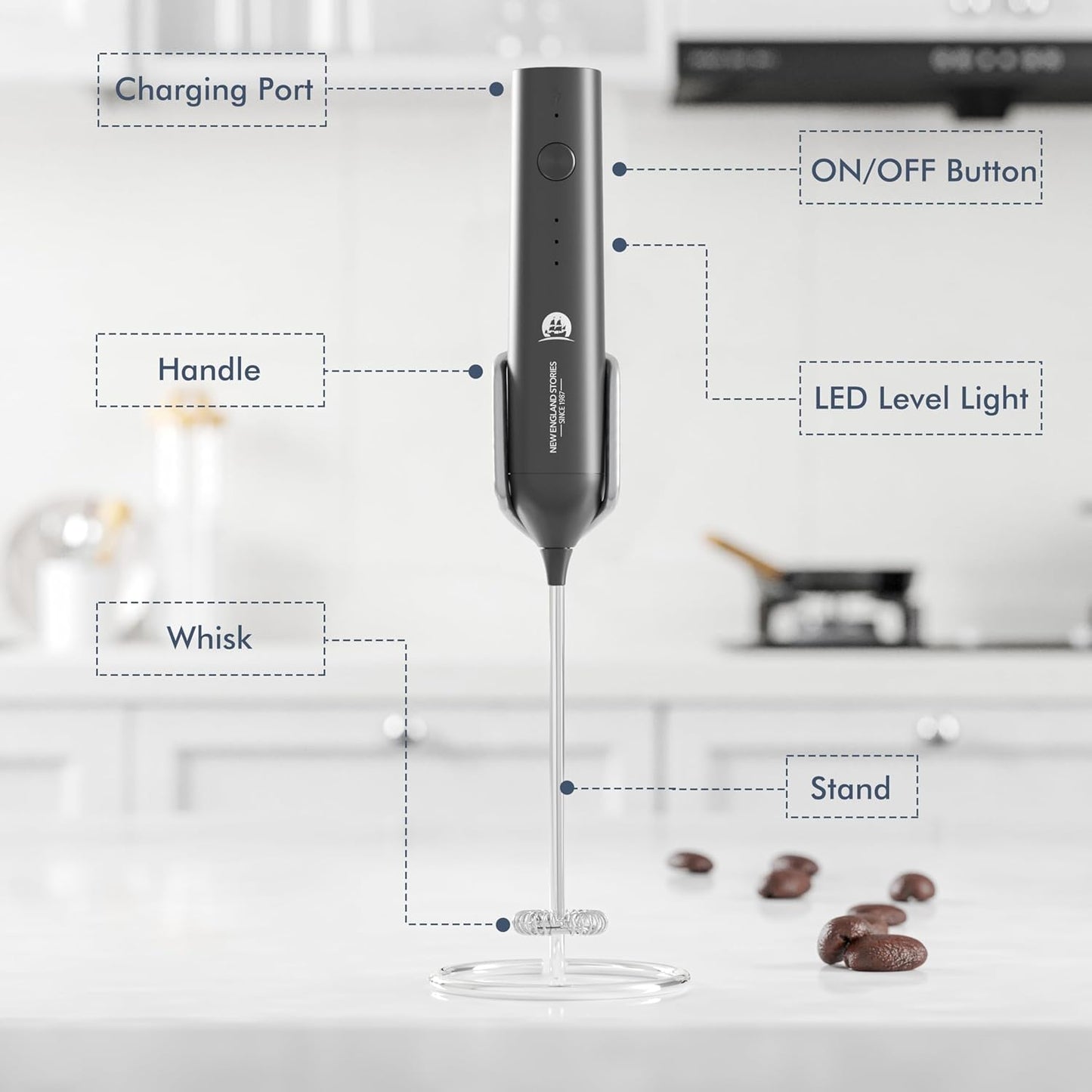 Powerful Milk Frother Handheld Foam Maker, Mini Whisk Drink Mixer for Coffee, Cappuccino, Latte, Matcha, Hot Chocolate, With Stand, Light Purple