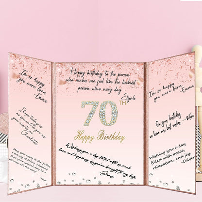 Crenics Rose Gold 70th Birthday Decorations, Creative 70th Birthday Guest Sign in Book Alternative, Large 70th Birthday Signature Book 12" x 18", Great 70 Years Old Birthday Gifts for Women - PuriLite