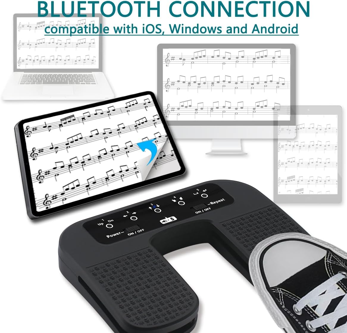 Yueyinpu Wireless Foot Pedal Hands-Free Music Page Turner for Tablets Smartphones Rechargeable Anti-Skid Pad (Classic)