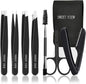 SWEET VIEW 7pcs Eyebrow Tweezers Set, Stainless Steel Tweezers for Women and Man, Precision Plucker Tweezers for Facial Hair, Chin, Eyebrow, Splinter and Ingrown Hair Removal