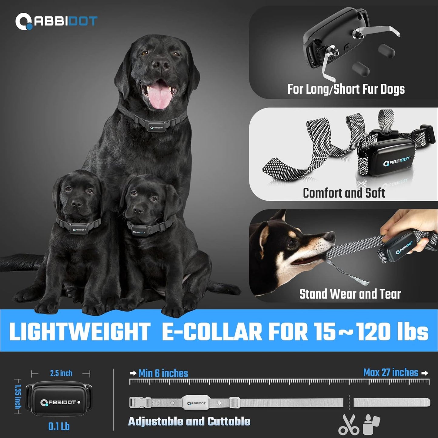 ABBIDOT 3300 Ft Dog Training Collar with Remote - [New Version] Shock Collar, 5 Training Modes, 88 Levels e Collar, Waterproof Training Collar for Small Medium Large Dogs(15~120 lbs)