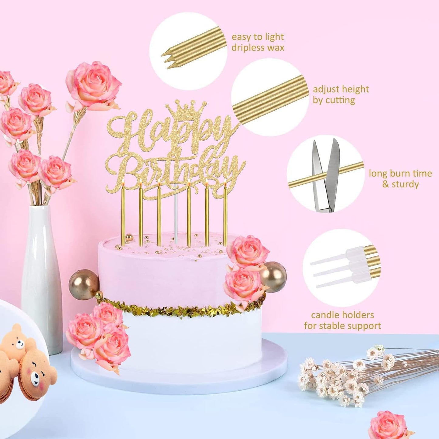 65th Birthday Decorations for Women, Including 65th Birthday Sash and Crown, Cake Topper and Candles, Number Balloons Rose Gold, 65 Year Old Gifts for Women