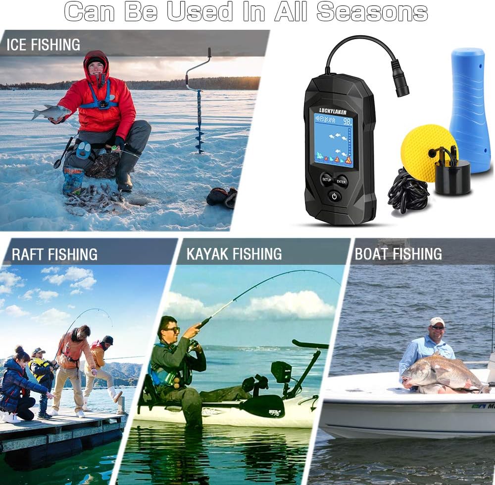 LUCKYLAKER Depth Ice Fish Finder Display Boat Ice Fishing Finder Sonar Portable Wired Fish Finders Transducer LCD Monitor