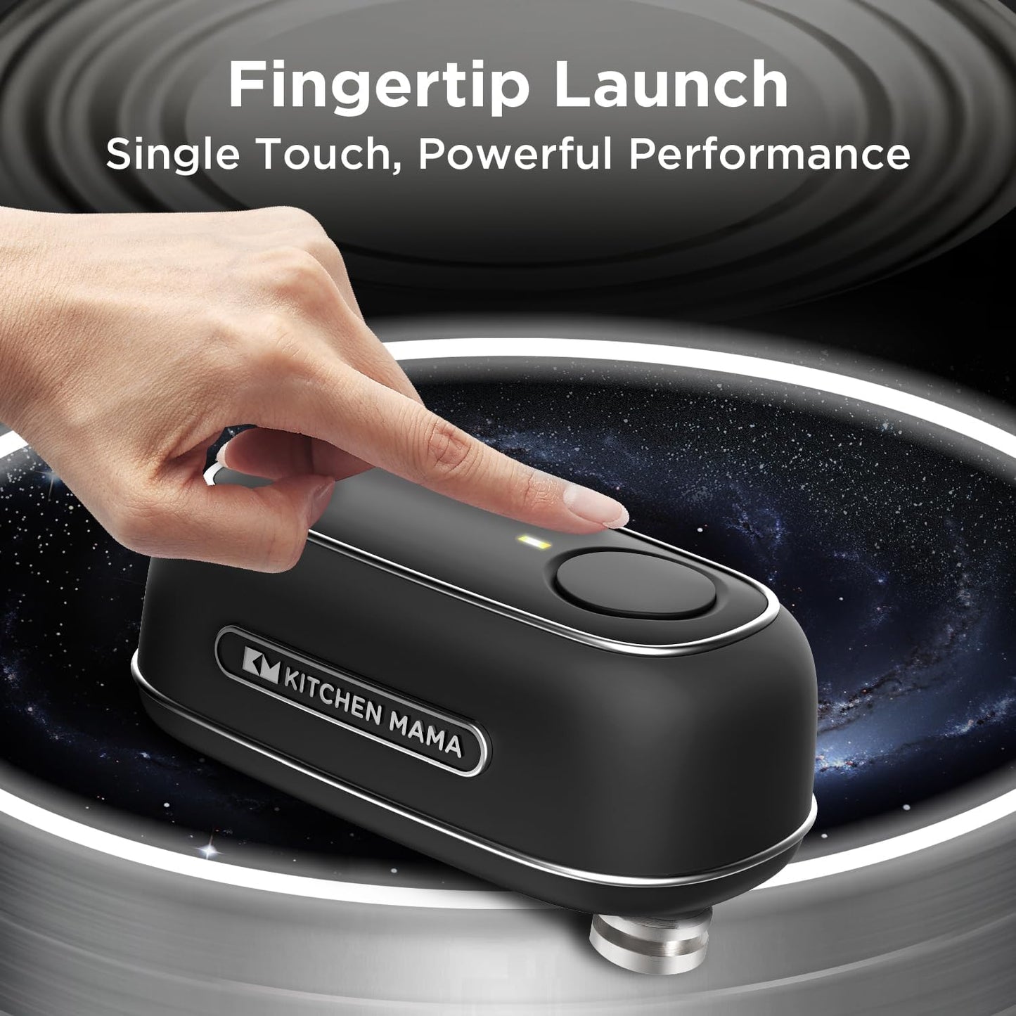 Kitchen Mama Orbit One Stainless Steel Rechargeable Electric Can Opener: Hands-Free, USB-C Charging, Automatic Stop, Smooth Edge, Safety, Blade for Large Cans, Heavy Duty, Soda Can and Pop Can