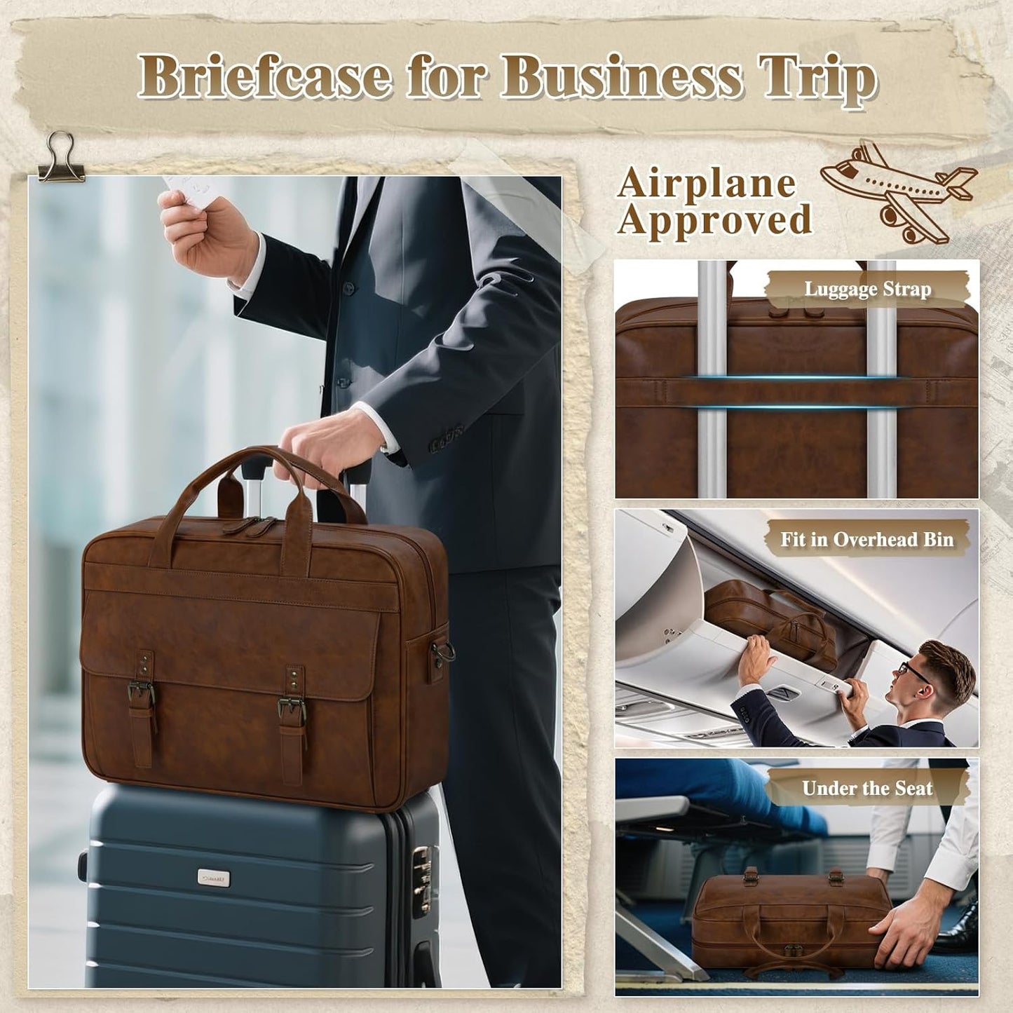 RAINSMORE Messenger Bag for Men 16 Inch Laptop Bag Vintage Leather Waterproof Laptop Briefcases Large Computer Satchel Bag - PuriLite