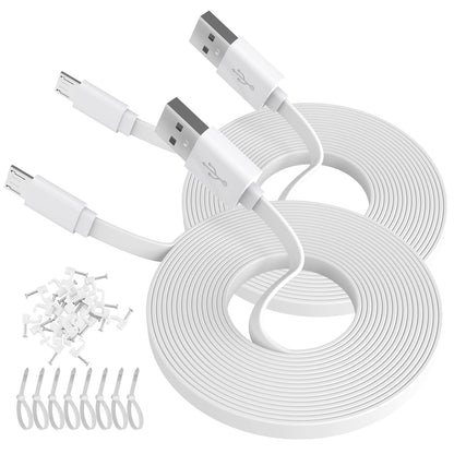ANLINK 2-Pack 30ft Flat Micro USB Cable | 9M USB to Micro USB Charging & Data Sync Cable | White | Compatible with Security Cameras & Micro USB Devices