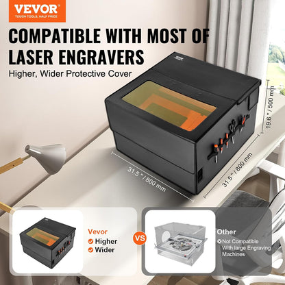 VEVOR Laser Engraver Enclosure, 31.5 x 31.5 x 19.6", Dual-Direction Viewing, Flame Retardant and Fireproof Protective Cover, with Exhaust Fan and Pipe, Insulates Smoke, Noise and Eye Protection